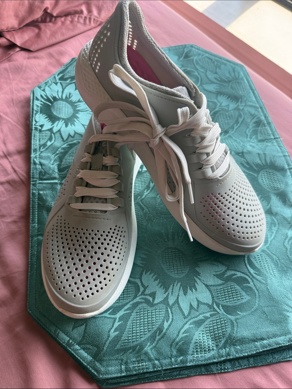 Crocs LiteRide Pacer Womens Sneakers, gray. Perforated Lace Up size 10